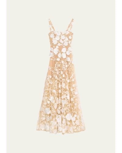 Bronx and Banco Jasmine Sleeveless Floral Applique Gown - Natural