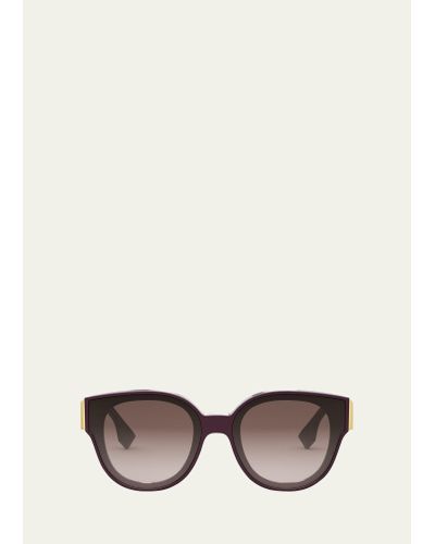 Fendi F-monogram Acetate Round Sunglasses - Natural