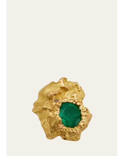 Elhanati Single Rock Earrings In 18k Solid Yellow Gold With 3.75mm Emeralds - Metallic