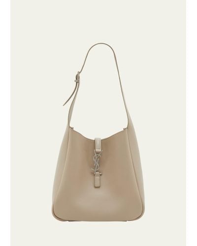 Saint Laurent Le 5 A 7 Small Ysl Hobo Bag In Smooth Supple Leather - Natural