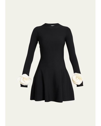Valentino Garavani Rosette Cuff Long-sleeve Mini Sweater Dress - Black