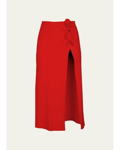 Karla Colletto Tess Straight Rosette Maxi Skirt - Red