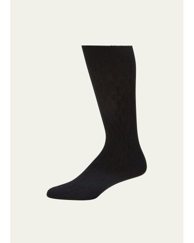 Bresciani Cashmere Cable Knit Mid-calf Socks - Black