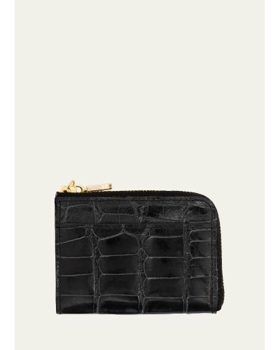 Abas Glazed Alligator Leather Zip Card Case - Black