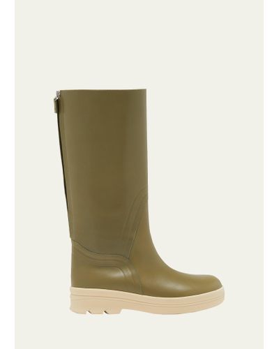 Loro Piana Lakeside Leather Tall Boots - Green