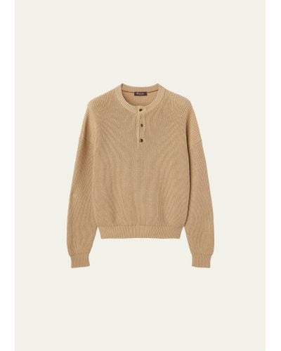 Loro Piana Serafino Cotton 3-button Crewneck Sweater - Natural