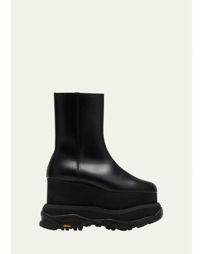 Sacai Leather Platform Ankle Boots - Black