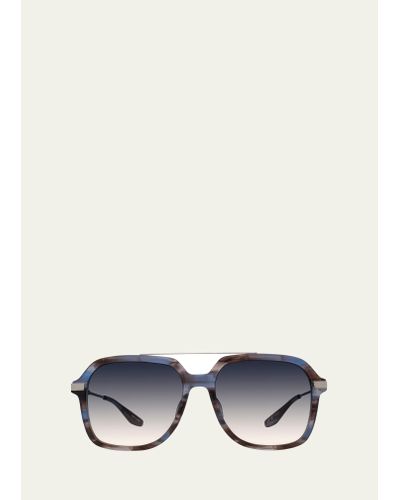 Barton Perreira D. Ellis Gray Zyl & Titanium Aviator Sunglasses - Blue