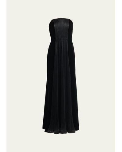 Giorgio Armani Velvet Strapless Gown With Crystal Panel - Black