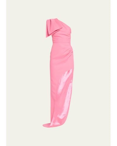 Bronx and Banco Stella One-shoulder High-low Column Gown - Pink