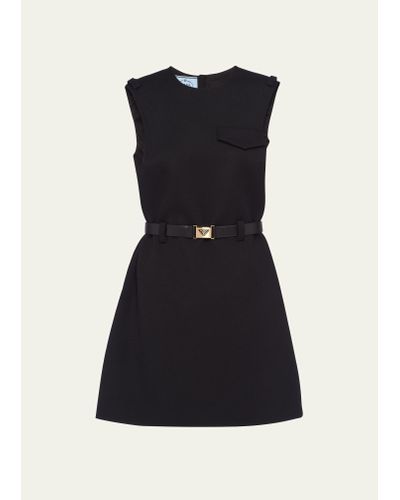Prada Natte Stretch Belted Mini Dress - Black