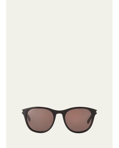 Saint Laurent Round Solid Acetate Sunglasses - Natural