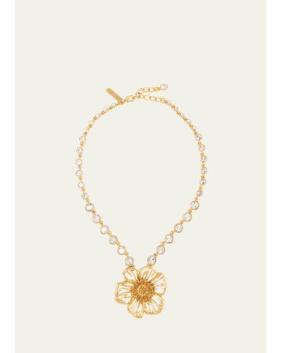 Oscar de la Renta Crystal Necklace With Large Poppy Pendant - Natural