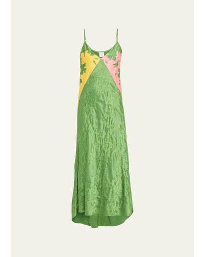 Rosie Assoulin Patchwork Satin Jacquard Midi Slip Dress - Green