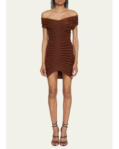 Alaïa Off Shoulder Ribbed Mini Dress - Brown