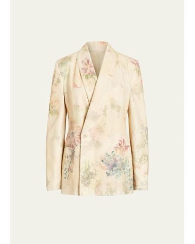 Ralph Lauren Collection Nelson Faded Floral-print Double-breasted Denim Blazer Jacket - Natural
