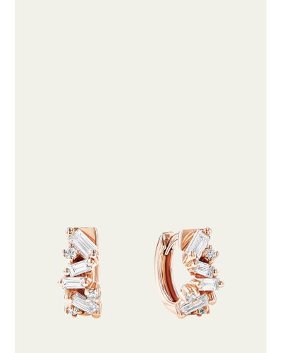 Suzanne Kalan 18k Rose Gold Fireworks Diamond Huggie Earrings - Natural