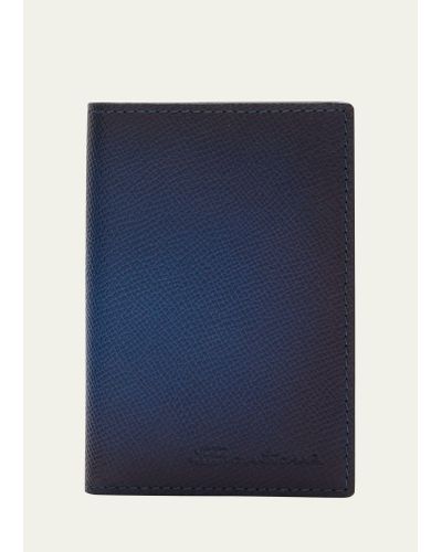 Santoni Vertical Leather Bifold Card Case - Blue