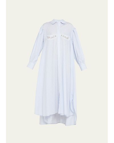 Simone Rocha Stripe Embellished High-low Shirtdress - White