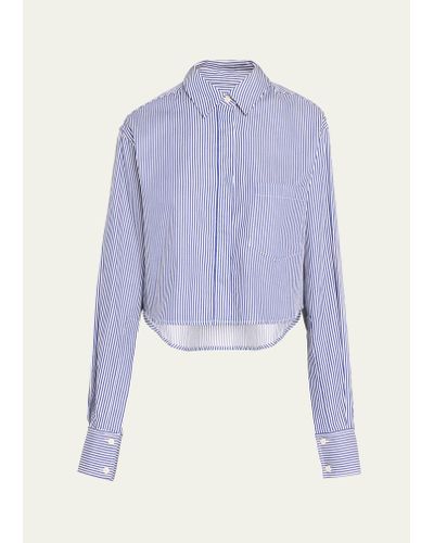 Jonathan Simkhai Renata Cropped Cotton Stripe Button-front Shirt - Blue