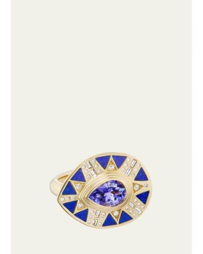 Harwell Godfrey Cleopatra's Tear Statement Ring With Lapis And Tanzanite - White