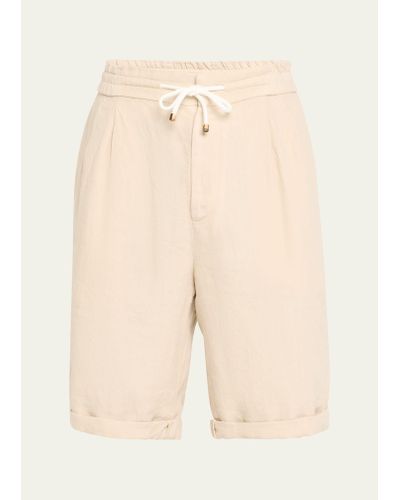 Brunello Cucinelli Linen Double-pleated Drawstring Shorts - Natural
