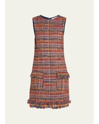 Prabal Gurung Tweed Frayed-trim Mini Dress With Chain Detail - Multicolor