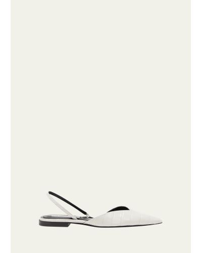Victoria Beckham Asymmetrical Croco Slingback Ballerina Flats - White