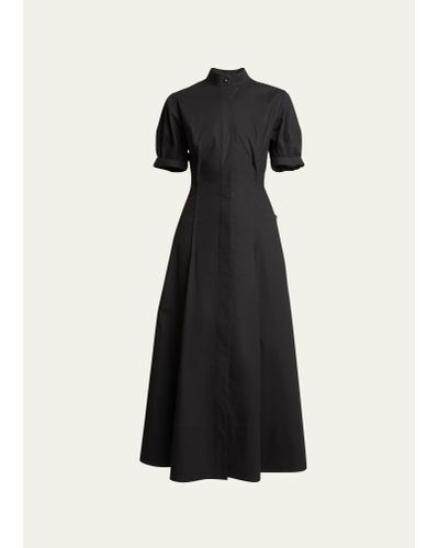 Proenza Schouler Button-side Short-sleeve Poplin Midi Shirtdress - Black