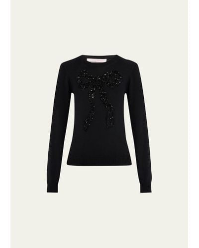 Carolina Herrera Bow Bead-embellished Wool Sweater - Black