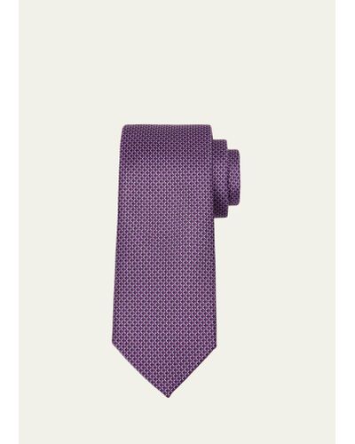 Zegna Silk Geometric Check-print Tie - Purple