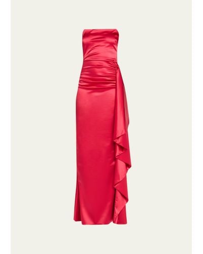 La Petite Robe Di Chiara Boni Kazmer Ruched Side-ruffle Satin Gown - Red