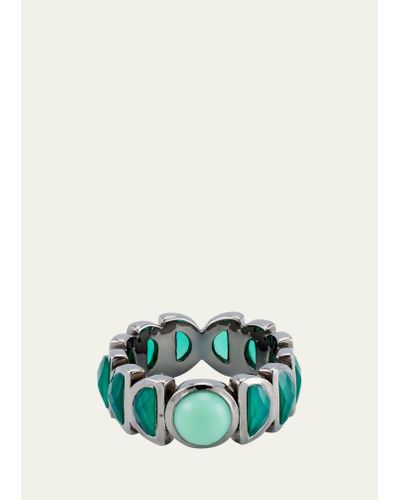 Nakard Luna Band Ring With 6mm Half-moon Green Onyx And Round Chrysoprase