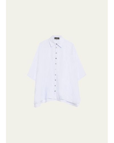 Eskandar Sloped Shoulder Wide A-line Shirt With Collar (long Length) - White