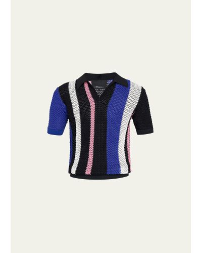 3.1 Phillip Lim Pointelle Block Stripe Polo Shirt - Blue