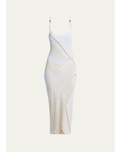 Loewe X Paula Ibiza Knit Rope Print Maxi Dress - White
