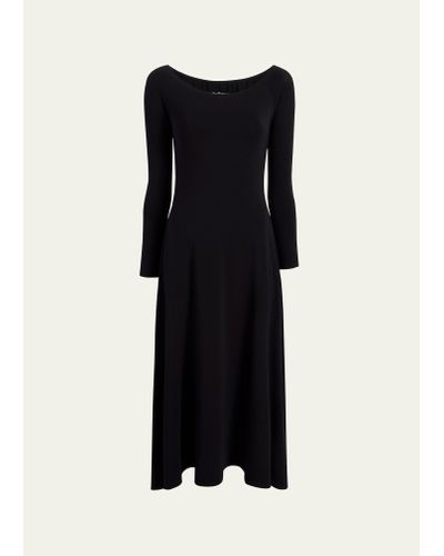 Another Tomorrow Off-the-shoulder Long-sleeve Leotard Midi Dress - Black