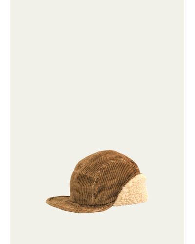 Cableami Corduroy Cap With Fold-down Ear Warmers - Natural