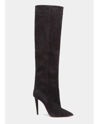Christian Louboutin Suede Red Sole Over-the-knee Boots - Black