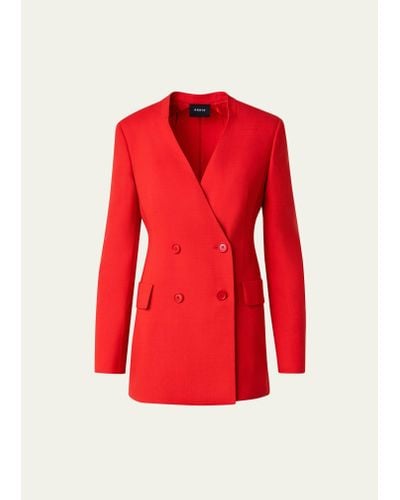 Akris Trinity Collarless Wool Blazer Jacket - Red
