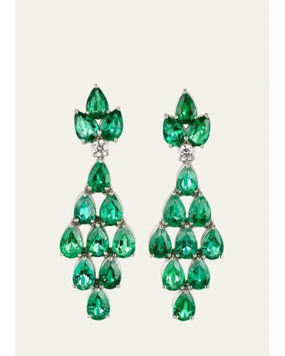 Bayco Platinum Pear Emerald And Diamond Earrings - Green