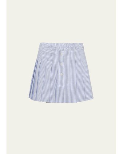 Prada Stripe Oxford Pleated Mini Skirt - Blue