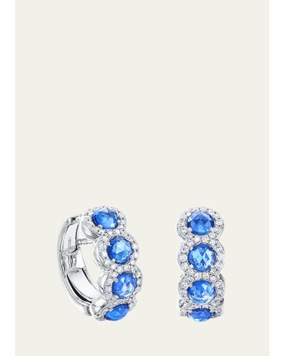 64 Facets 18k White Gold Huggie Earrings With Diamonds - Blue