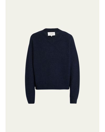 FRAME Chunky V-neck Sweater - Blue