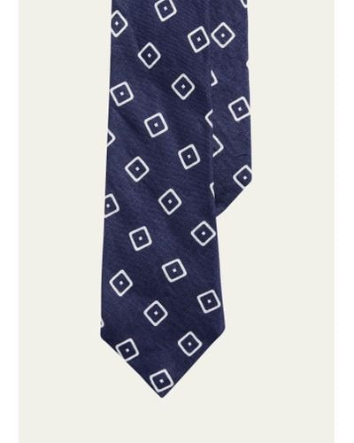 Ralph Lauren Oversized Squares Linen Tie - Blue