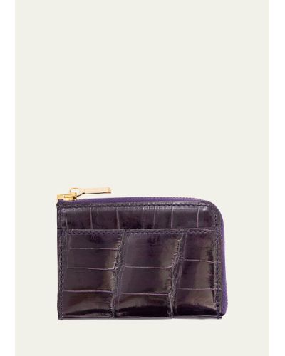 Abas Glazed Alligator Leather Zip Card Case - Purple