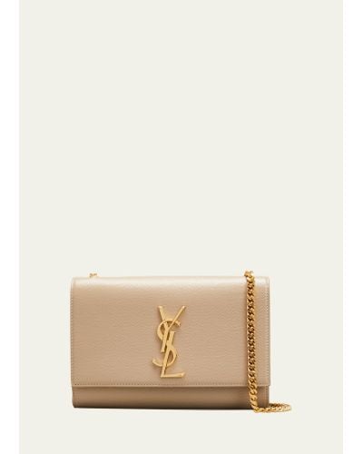 Saint Laurent Kate Small Ysl Crossbody Bag In Grained Leather - Natural