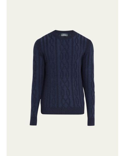 Bergdorf Goodman Aran Vanise Cable Knit Crewneck Sweater - Blue