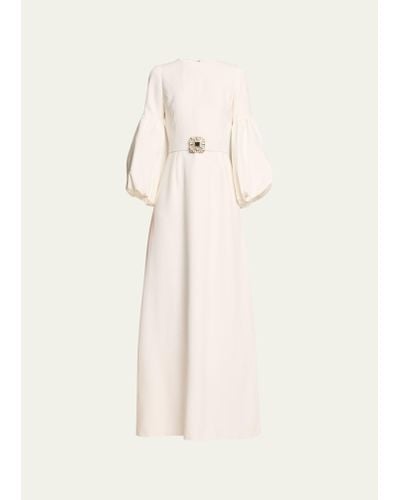 Andrew Gn Puff-sleeve Belted Gown - Natural