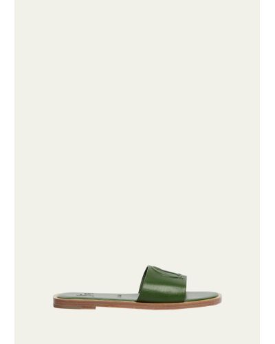 Christian Louboutin Leather Logo Red Sole Flat Sandals - Green